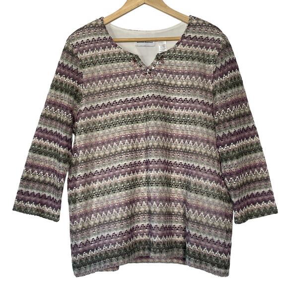 NWT Alfred Dunner Crochet Top Short Sleeve Shirt Palm Desert Purple Size Large - Picture 1 of 9